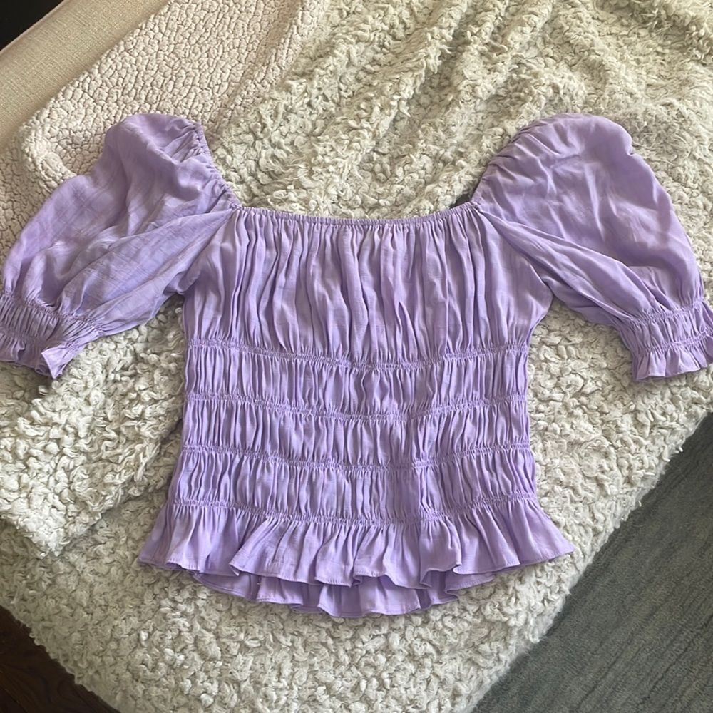 Joy Joy lilac purple, ruffled blouse, size small, lightly worn